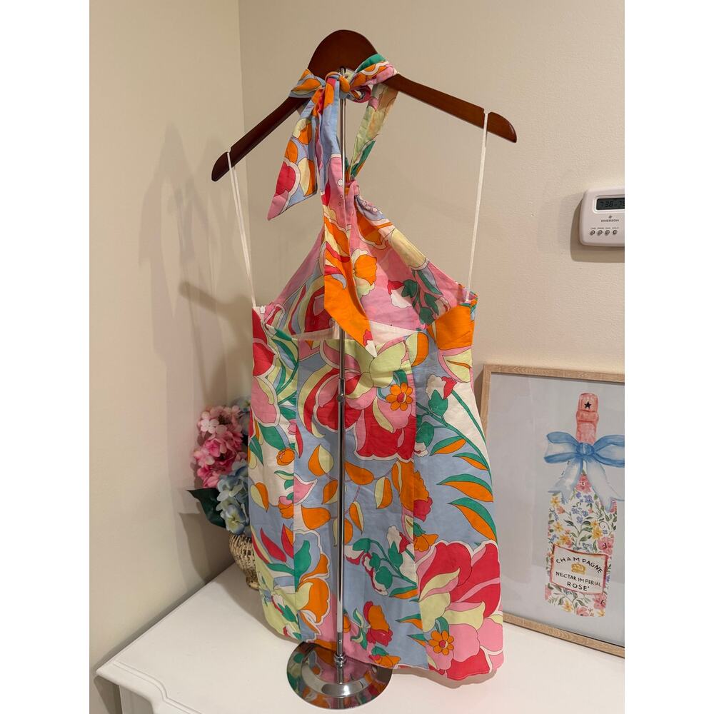 ☀️ NWT Zara Floral Halter Keyhole Sun Dress Size Large ☀️ - Picture 2 of 7